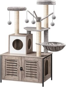 Árbol para gatos con caja de arena, 27.6"L x 18.9"W x 52"H, Mueble para gatos de interior, Condominio para gatos con hamaca y varita de juguete - Product Image 2