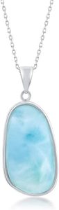 Collar de Larimar, Colgante Ovalado Asimétrico Natural, Plata de Ley 925, Joyería con Piedras Preciosas, Regalo para Mujer, Venta al por Mayor - Product Image 2