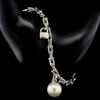 Bracelet à breloques en perles, couleur argent, bijoux vintage, cadeau pour femmes, bracelet de fête et de mariage