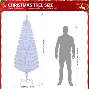 Albero di Natale Artificiale Pre-Illuminato in Fibra Ottica da 2,13 m, Realistico con 280 Punte a Ramo, Stella in Cima e Decorazioni Natalizie - Product Image 2