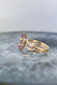 Bague en argent sterling 925 avec tiges de tourmaline naturelle brute, tourmaline verte pastèque, pierre de naissance d'octobre - Product Image 2