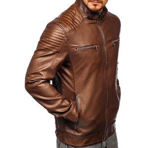 Men's Brown Genuine <b>Leather</b> Moto <b>Jacket</b> With Sherpa Lining Zipper Closure Turn-down Collar Windproof <b>Winter</b> Wear - Product Image 1