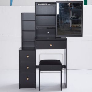 Tavolo da Trucco Extra Large con Specchio Scorrevole, Sgabello Imbottito, Ampio Spazio di Archiviazione, Comodino Multilivello Compatto - Product Image 1