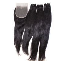 Extensions de cheveux naturels, lot de 3 avec closure transparente, couleur gingembre, installation sans couture pour une couverture complète