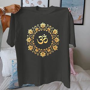 Om symbol with ornate <b>frame</b> pure cotton women's <b>Tshirt</b> comfort fit - Product Image 3