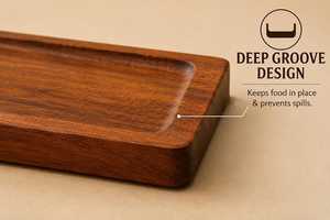 Plateau de service en bois artisanal, finition polie, compatible lave-vaisselle, grande capacité, pour café, petit-déjeuner, thé, collations, organisateur de nourriture, pour la maison - Product Image 3
