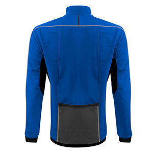 Men's Blue Gray Color Blocking Fleece Jacket Windproof Stand Collar Zipper Closure Sporty Style Autumn Wear - Product Image 2