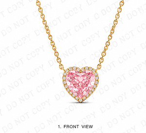 Elegant Heart Pink Lab Diamond Pendant <b>Necklace</b> 18K Yellow Gold Round Diamond Halo Engagement Anniversary Luxury Fine Jewelry - Product Image 3