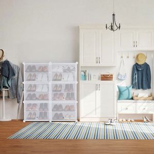 Modern 3-Tier <b>Shoe</b> <b>Rack</b> Side Hooks 24-Pair Capacity Sturdy Metal Frame <b>White</b>/Black Plastic Panels Space-Saving Storage Organizer - Product Image 4