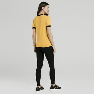 T-shirt à manches courtes col rond jaune moutarde pour femme, coupe classique, couleur unie, tissu tricoté, vêtements décontractés, toutes saisons - Product Image 4