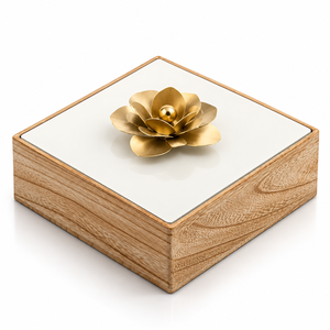 <b>Wooden</b> Chocolate <b>Box</b> <b>with</b> Gold Textured <b>Lid</b> & Ring Knob for Events Weddings & Premium Gifting Custom Sizes & Colors Available - Product Image 6