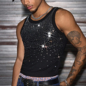 Premium Quality Custom Rhinestones Knitted Casual Tank <b>Tops</b> Custom <b>Sleeveless</b> for Men - Product Image 5