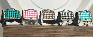 New Arrival 2026 Genuine Cowhide Leather Crossbody Sling <b>Bag</b> Checkered Pattern Shoulder Purse with Chain Strap Stylish & Durable - Product Image 4