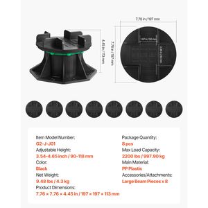 8 Pezzi Blocchi per Pavimentazione con Capacità di Carico 2200 Libbre, Supporti in Plastica da 3,54-4,65 Pollici per Sollevamento Piastrelle, Accessori per Pavimentazione 90-118 - Product Image 5
