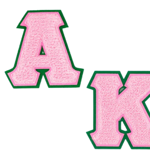 Pink and Green Greek Letter Chenille Patch Set of 3 Varsity Style Embroidered Applique <b>Badges</b> for Jackets Hoodies Bags - Product Image 4