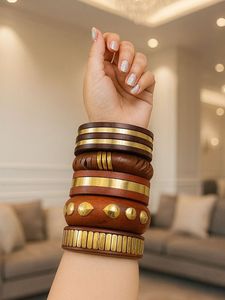 Brazaletes de Madera y Latón Hechos a Mano, Duraderos y de Primera Calidad, con Logotipo Artístico, 4 Tamaños Disponibles, Color Madera Natural - Product Image 1