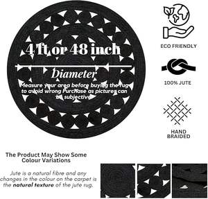 Tapis rond moderne en jonc de mer naturel et simple, lavable, motif animalier, en paille tressée - Product Image 2