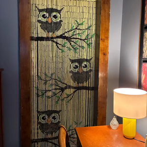 Bamboo Beaded Wall Hanging Owl Design Bohemian Indoor Decor Rectangle Handmade Living Room Door Curtain - Product Image 1