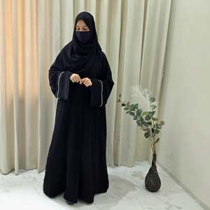 Luxury Elegant Breathable Handmade <b>Black</b> Beaded Polyester Abaya Long Sleeve <b>Floor</b> <b>Length</b> Modest Evening Party <b>Dress</b> Women Eid - Product Image 3