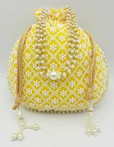 Indian Handmade Chikankari Embroidery Wrist <b>Handbag</b> Unisex Cotton Satin Lining Wedding Gift/Party Favor Coin Potli String - Product Image 5