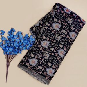 Tissu Jacquard Naturel Dola Tissé Motif Arche de Temple, Paon, Éléphant, Vigne Florale Noir Nuit, Mode Ethnique Indienne de Luxe - Product Image 6