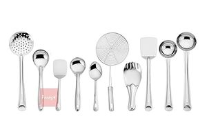 Juego de 10 Cucharas de Cocina de Acero Inoxidable, Incluye Cucharón, Espátula, Colador, Cuchara para Arroz, Cuchara Ovalada, Cuchara para Servir, 10 Piezas - Product Image 3