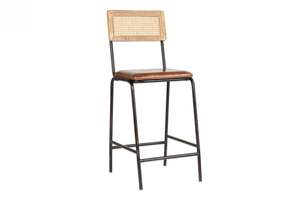 Iswa Leather & Cane Bar <b>Chair</b> Aged <b>Tan</b> Finish Premium Handcrafted Design Modern Rustic Style Worldwide from India - Product Image 4