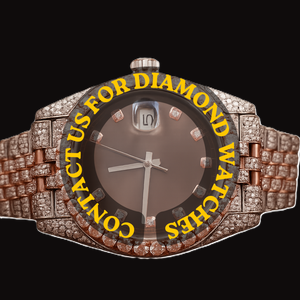 Montre-bracelet pour homme style Hip Hop, entièrement sertie de diamants Moissanite bicolores, cadran rond couleur marron avec bracelet en acier inoxydable - Product Image 1