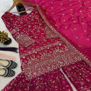 Conjunto de Kurta Sharara de Seda para Mujer VASTRA COTTAGE con Dupatta, Bordado de Lentejuelas, Traje Étnico para Fiesta - Product Image 2