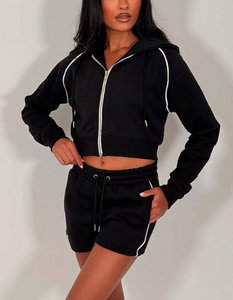 2026 Custom Autumn Full <b>Zip</b> <b>Up</b> Crop Top Hoodie Jacket and Shorts Sets for Casual 2 Piece Y2k Tracksuit Cotton/Poly Blend 280 GSM - Product Image 6