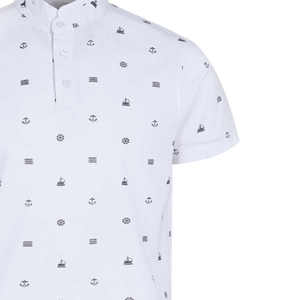 Polo à manches courtes blanc pour homme avec motif imprimé nautique, design décontracté en popeline de coton respirant - Product Image 3