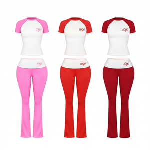 2026 <b>Sexy</b> Slim-Fit Women's Two-Piece <b>Set</b> New Arrival Running Activewear Outfits Fitness <b>Set</b> Manufacturer Block Raglan Sleeve - Product Image 1