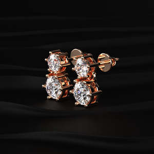 Boucles d'oreilles clous en moissanite taille ronde double pierre 6 TCW, couleur incolore VVS, or 14K, deux pierres solitaires, fermoir à vis, bijoux faits main, cadeau - Product Image 4