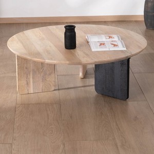 Vandana Golden Aspect Round <b>coffee</b> <b>table</b> in a minimalist style, Jappy, 1 black <b>leg</b> - Product Image 1