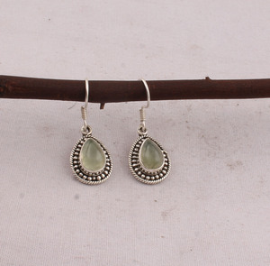 Wholesale Handcrafted Pear Shape Green Prehnite Drop <b>Dangle</b> <b>Earrings</b> 925 Sterling <b>Silver</b> Beaded Border Engagement Vintage Fine - Product Image 2