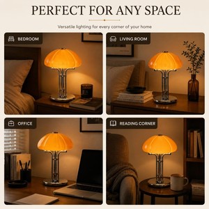 Modern Round Table <b>Lamp</b> With Orange Glass Shade And Chrome Base For Indoor Lighting - Product Image 4