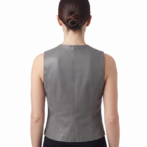 <b>Women</b> V-Neck Cowhide <b>Vest</b> Reversible Winter Fashion Button <b>Down</b> Sleeveless Polyester Waistcoat - Product Image 2