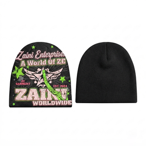 Premium 100 Acrylic Knit Fabric 280 GSM <b>Black</b> <b>Men</b> Beanie <b>Cap</b> Custom Sublimation Embroidery Heat Transfer Logo Winter Wear - Product Image 1