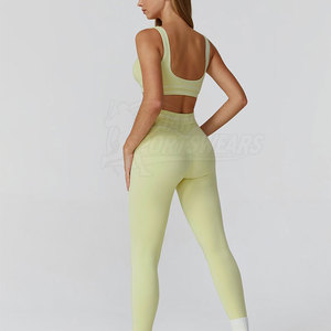 Casual Women Solid Front Yoga Sets Comfortable Stretch Clothing Matching <b>Top</b> <b>and</b> <b>Leggings</b> for Daily Wear Yoga Practice Fitness - Product Image 3