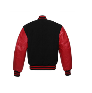 <b>Men's</b> Black Varsity <b>Jacket</b> With Red PU Leather Sleeves Turn-down Collar Zipper Closure Casual Autumn Wear - Product Image 6