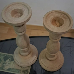 Ensemble de chandeliers en bois artisanal, style rustique, porte-bougie en bois naturel, support pour bougie pilier, décoration de table pour la maison ou un mariage - Product Image 2