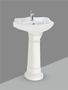 Lavabo de pared alargado Serena con pedestal completo, lavabo de cerámica premium para proyectos de hoteles, comerciales y hogares. - Product Image 3