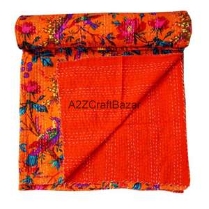 Edredón Kantha Indio Hecho a Mano, Vintage, Ecológico, Reversible, Bordado, Doble, 100% Algodón Orgánico, para Hogar y Hotel - Product Image 6