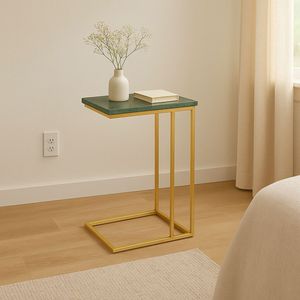 Tavolo "c" in marmo da 24 pollici con struttura in metallo per soggiorno Set di 1 elegante mobile da soggiorno - Product Image 1