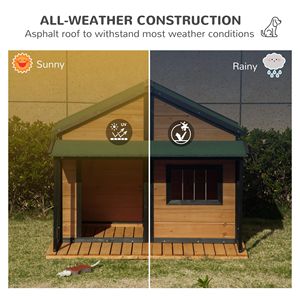 Casa per cani all'aperto in legno giallo con portico e tetto in asfalto per animali domestici di medie e grandi dimensioni mobili per animali domestici - Product Image 5