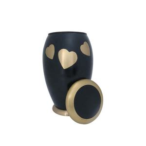 HHO-Urna conmemorativa de latón negro azulado monarca para adultos, contenedores de cenizas personalizados con Corazón dorado grabado para funerales - Product Image 1