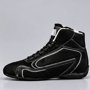 Bottes de moto en cuir véritable noir Aultra One Enterprises avec fermeture auto-agrippante, chaussures de motard légères, respirantes et résistantes à l'abrasion - Product Image 3