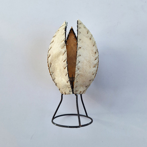 Handcrafted Indonesian Goat Leather Flower Bud Candle Holder Rustic Tabletop Lantern Home Living Ambient <b>Lighting</b> Accent - Product Image 1
