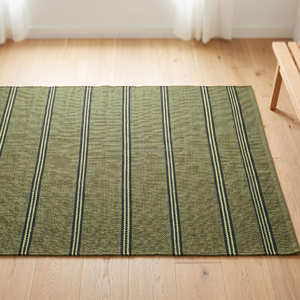 Olive Green Handwoven Striped Cotton <b>Rug</b> for Family Room Farmhouse & <b>Rustic</b> Living - Product Image 1