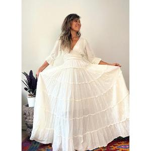Vestido Maxi Boho Casual de Algodón para Verano, Cintura Natural, Escote en V Profundo, Largo hasta el Suelo, Transpirable, Ecológico, Antiarrugas - Product Image 2